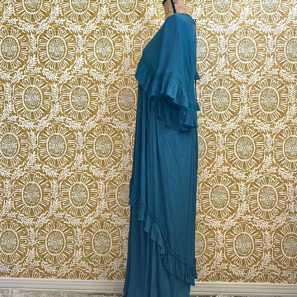Free People Paradiso Boho Ruffle Lace V-Neck Maxi Dress in Lagoon Sz XS SOLD OUT - Picture 9 of 14